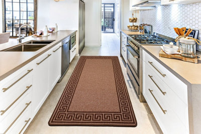 B&Q Smart Living Heavy Duty Machine Washable Runner For Hallway, Kitchen Non Slip Floor Mats, Door Mat 67Cm X 120Cm - Beige/Brown