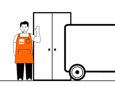 Large delivery icon showing person standing next to wardrobe