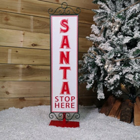 86cm Red and White Santa Stop Here Sign Christmas Decoration