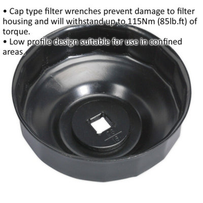 86mm Oil Filter Cap Wrench - 16 Flutes - 3/8" Sq Drive - Low Profile Design