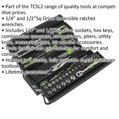 86pc Tool Set & Cantilever Portable Tool Box Storage Unit - Sockets Spanners Bit