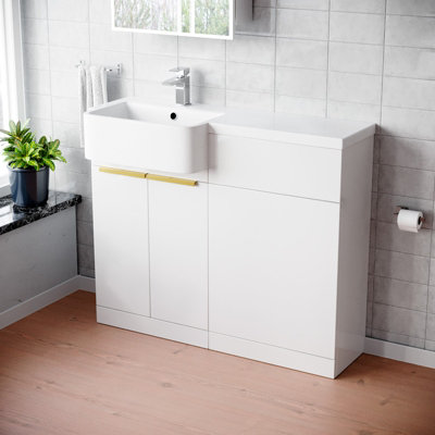 Nes Home Left Hand Freestanding Basin Vanity Unit With Brushed Brass Handles & Wc Unit from B&Q