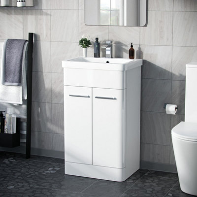 Nes Home Afern 500mm Freestanding Mdf Vanity Unit Cabinet & Wash Basin White  Flat Pack from B&Q