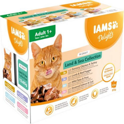 Iams Delights Cat Pouch Land Sea In Gravy 12X85G from B&Q