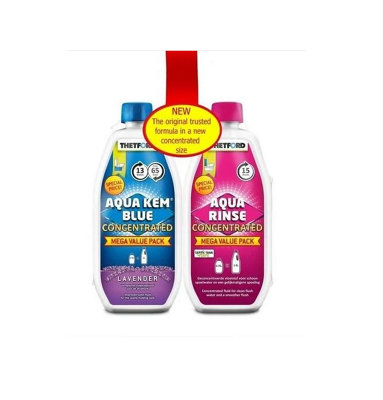 Thetford Aqua Kem Duo Concentrated Toilet Chemicals Fluid Blue Lavender & Pink Rinse from B&Q
