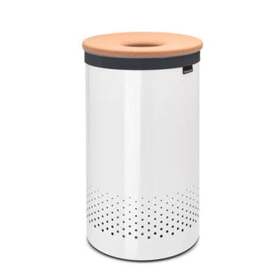 Brabantia White & Cork Steel Laundry Bin, 60L Large
