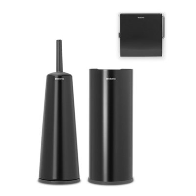 Brabantia Renew Plastic & Steel Set Of Toilet Accessories, Set Of 3 Black