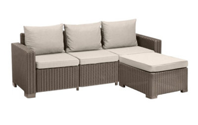 Keter California 3 Seater Chaise Longue Lounge SetCappuccino from B&Q