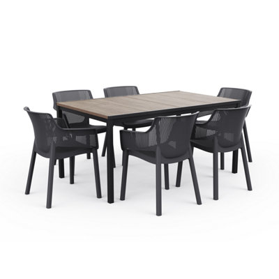 Keter Signature Porto 160Cm 6 Seater Table + 6X Elisa Dining Chair Ashwood Brown from B&Q