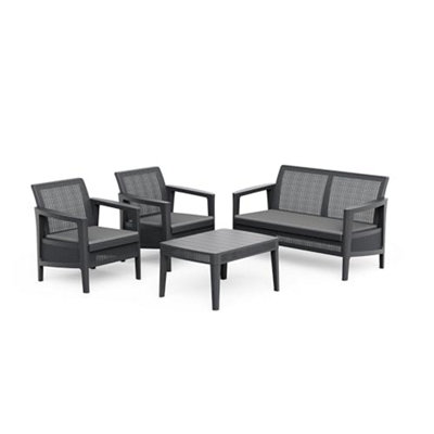 B&Q -  Atlas Linea 4 Seater Sofa Chair Lounge Set Coffee Table Graphite Grey