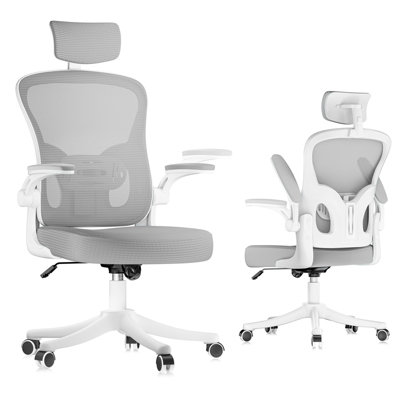 Onemill Office Desk Chair With Flip-Up ArmrestAdjustable Headrest And Lumbar Support Or Home And Office-Grey from B&Q