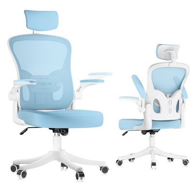 Onemill Office Desk Chair With Flip-Up ArmrestAdjustable Headrest And Lumbar Support Or Home And Office-Blue from B&Q