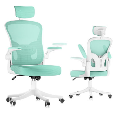 Onemill Office Desk Chair With Flip-Up ArmrestAdjustable Headrest And Lumbar Support Or Home And Office-Green from B&Q