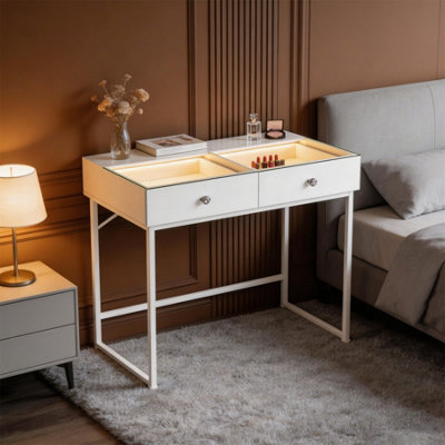 Fenchilin Dressing Table With 2 Drawers And Lights Hollywood Makeup Vanity Desk from B&Q