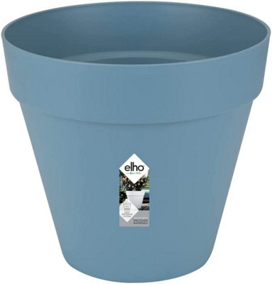 Elho Loft Round Wheels 40Cm Plastic Plant Pot In Vintage Blue