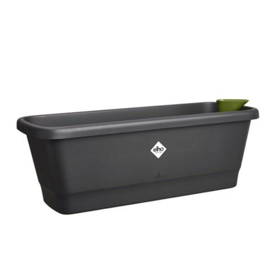Elho Black Noa Recycled Plastic Balcony Trough Living Medium