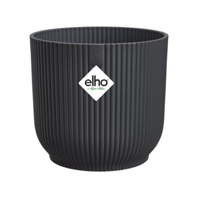 Elho Vibes Fold Round 25Flower Pot From 100% Recycled PlasticIndoor Plant25.0 X H 23.0 CmBlack / Anthracite from B&Q