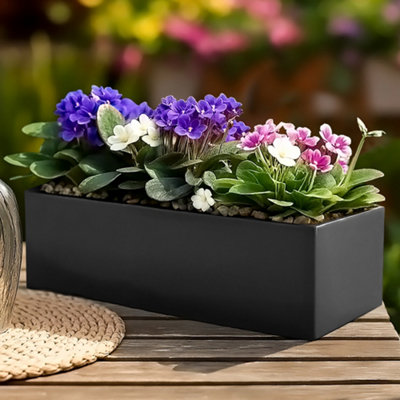 Idealist™ 40Cm PlanterDark Grey Reinforced Stone Garden Window Box Windowsill PlanterOutdoor Plant Pot L40 W17 H17 Cm12L from B&Q