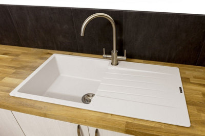 Reginox Harlem10 Kitchen Sink Single Bowl White Granite Inset Reversible Waste from B&Q