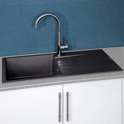 Reginox Harlem10 Kitchen Sink Single Bowl Black Granite Reversible Drainer Waste from B&Q