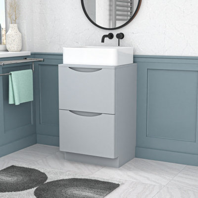 Nes Home 500mm Matte Grey Freestanding Vanity Unit With Square Bowl Basin from B&Q