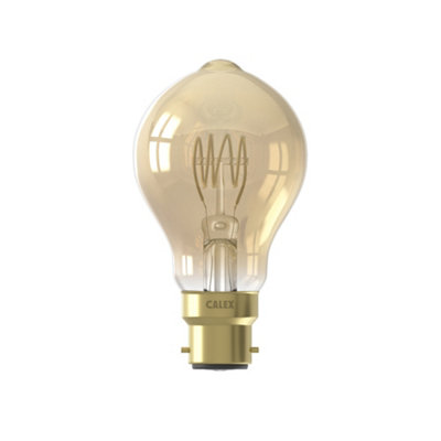 Calex Gold Flex B22 4W 200Lm 360° Amber A60 Extra Warm White Led Dimmable Filament Light Bulb from B&Q