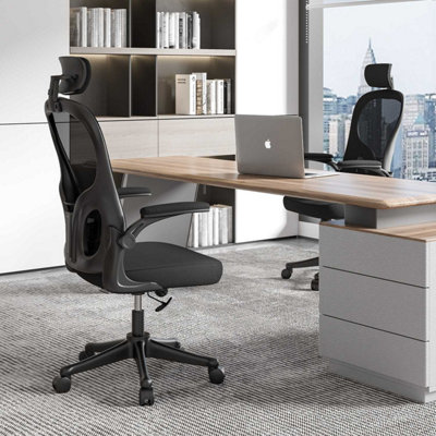 Onemill Office Desk Chair With Flip-Up ArmrestAdjustable Headrest And Lumbar Support Or Home And Office-Black from B&Q