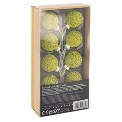Bravich Glass Baubles Garland String Lights 8 Leds Green 4Cm from B&Q
