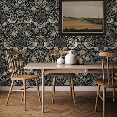 Galerie Arts And Crafts Black Patterned Wallpaper from B&Q