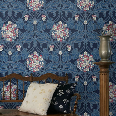 Galerie Arts And Crafts Blue Patterned Wallpaper from B&Q