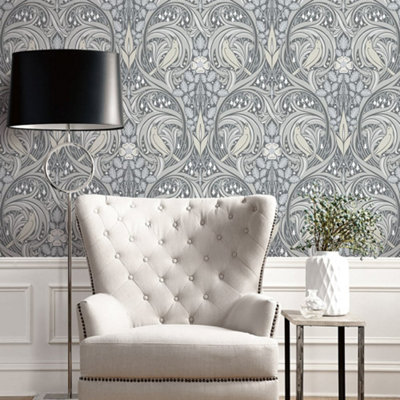 Galerie Arts And Crafts Grey Patterned Wallpaper from B&Q
