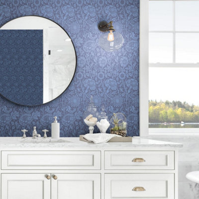 Galerie Arts And Crafts Blue Patterned Wallpaper from B&Q