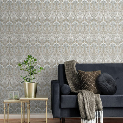 Galerie Arts And Crafts Beige Patterned Wallpaper from B&Q