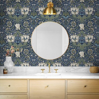 Galerie Arts And Crafts Blue Patterned Wallpaper from B&Q