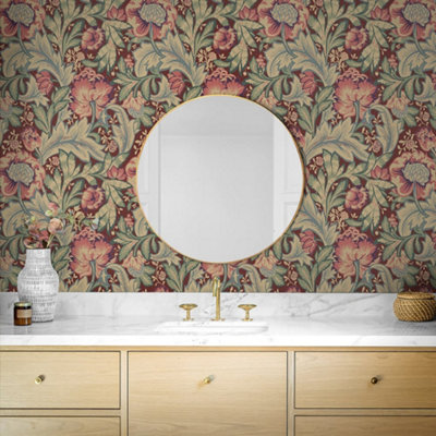 Galerie Arts And Crafts Red Patterned Wallpaper from B&Q