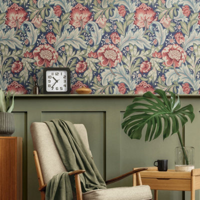 Galerie Arts And Crafts Blue Patterned Wallpaper from B&Q