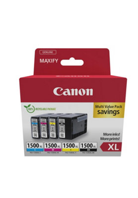 Canon Pgi-1500 Xl C M Y Bk Pack Of 4 Cartridges Yield Xl (Black Xl Cyan Xl Magenta Xl Yellow Xl) Genuine from B&Q