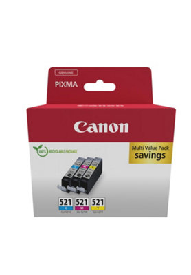 Canon Cli-521 C M Y Pack Of 3 Cartridges (Cyan Magenta Yellow) Genuine (Recycled Cardboard Multipack) from B&Q