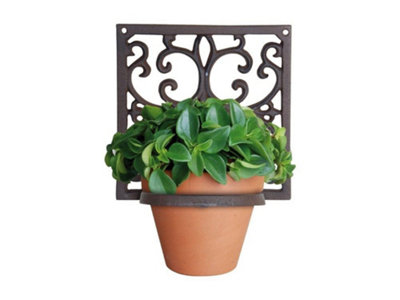 Wall Mount Plant Pot Holder Cast Iron Rustic Square Decorative Bracket Garden - Image 2
