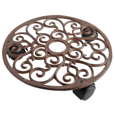 Primrose Esschert Round Metal Plant Trolley With Castor Wheels In Brown 29Cm from B&Q
