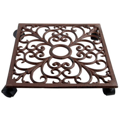 Primrose Esschert Square Metal Plant Trolley With Castor Wheels In Brown 29Cm from B&Q