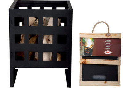 Fallen Fruits Square Fire Pit Black Metal Basket Garden Heater & Firewood Box from B&Q