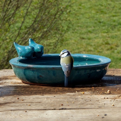 Fallen Fruits Bird Bath Ceramic Round (Petrol Blue) from B&Q