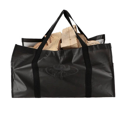 Black Firewood Log Carrier Bag 20kg RPET Wood Storage Fireplace Holder - Image 3