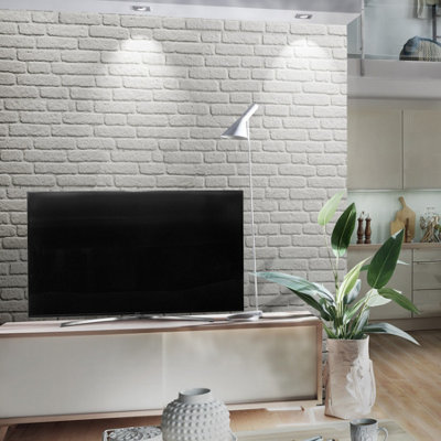 Wall!Supply White Wallsupply Ultralight Loft Brick Effect Hd Printed 3D Wall Panels Eps, 4Pcs 2.4M² B&Q