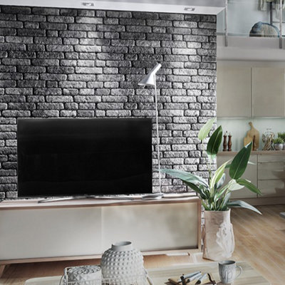 Wall!Supply Anthracite Wallsupply Ultralight Loft Brick Effect Hd Printed 3D Wall Panels Eps, 4Pcs 2.4M² B&Q