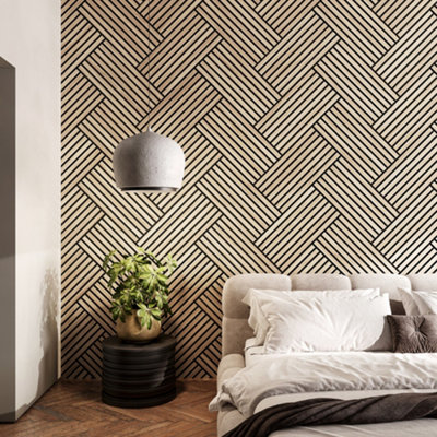 Wall!Supply Wallsupply Ultracoustic Eco Tile Wood Effect Recycled Felt & Eps Acoustic Slat Wall 58 X 29Cm Panels6Pcs 1.01M²Natural Oak from B&Q