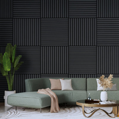 Wall!Supply Wallsupply Ultracoustic Eco Tile Wood Effect Recycled Felt & Eps Acoustic Slat Wall 58 X 29Cm Panels6Pcs 1.01M²Anthracite Grey from B&Q
