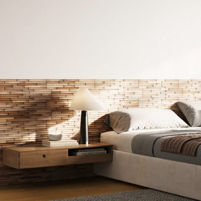 B&Q -  Wallsupply Ultrawood Concave Reeded Fluted Reclaimed Solid Teak Wood PanelsWall Cladding 3D Interlocking Tiles10Pcs 1M²