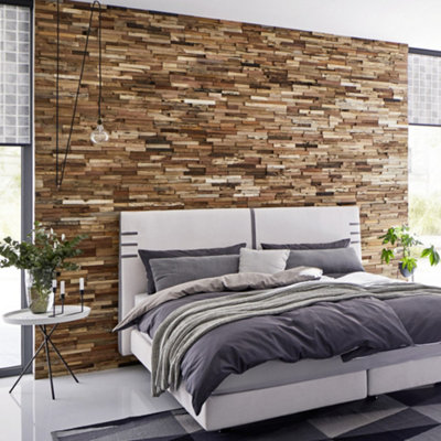 Wall!Supply Wallsupply Ultrawood Colorado Reclaimed Solid Teak Wood Panels, Wall Cladding 3D Interlocking Tiles, 50Pcs 4.5M²